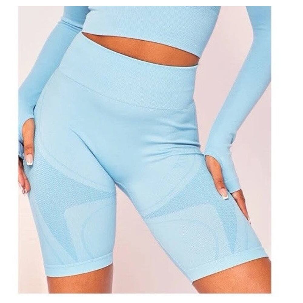 PrettyLittleThing PLT Sport Blue Seamless Contrast Detail Shorts Size XS NWT